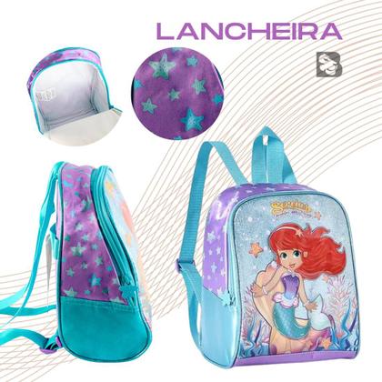 Kit Mochila Escolar Sereia Encanto dos Mares Com Rodinhas Lancheira e Estojo Duplo Para Menina Reforçada - Clio Style Imagem de Kit Mochila Escolar Sereia Encanto dos Mares Com Rodinhas Lancheira e Estojo Duplo Para Menina Reforçada