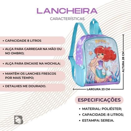 Kit Mochila Escolar Sereia Encanto dos Mares Com Rodinhas Lancheira e Estojo Duplo Para Menina Reforçada - Clio Style Imagem de Kit Mochila Escolar Sereia Encanto dos Mares Com Rodinhas Lancheira e Estojo Duplo Para Menina Reforçada