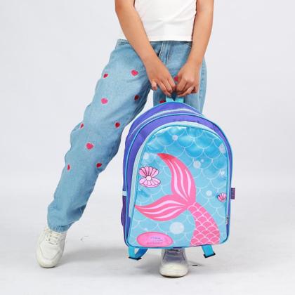 Imagem de Kit Mochila Escolar Sereia Juvenil Infantil Feminino + Lancheira Transversal + Estojo Duplo Menina Cristal