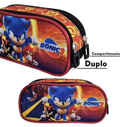 Imagem de Kit Mochila Escolar Sonic 3 Com Rodinhas, Lancheira e Estojo