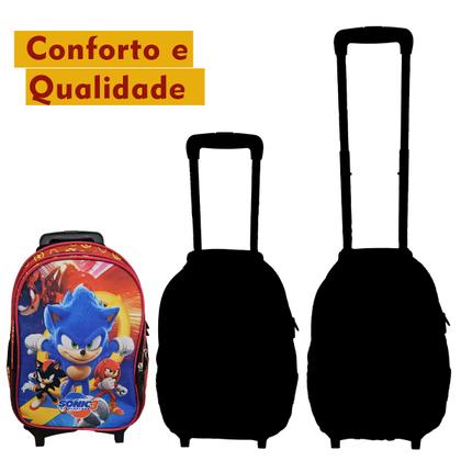 Imagem de Kit Mochila Escolar Sonic 3 Com Rodinhas, Lancheira e Estojo