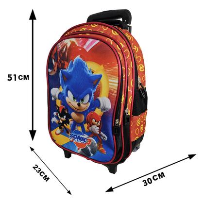 Imagem de Kit Mochila Escolar Sonic 3 Com Rodinhas, Lancheira e Estojo