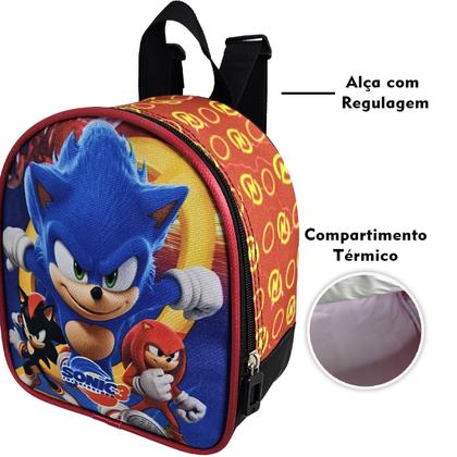 Imagem de Kit Mochila Escolar Sonic 3 Com Rodinhas, Lancheira e Estojo