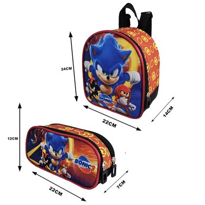 Imagem de Kit Mochila Escolar Sonic 3 Com Rodinhas, Lancheira e Estojo