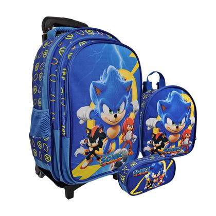 Imagem de Kit Mochila Escolar Sonic Com Rodinhas, Lancheira e Estojo, Sonic 3