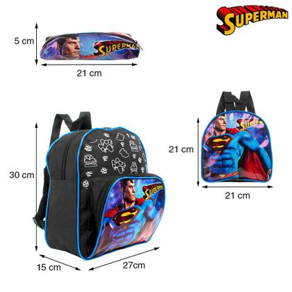 Imagem de Kit Mochila Escolar Super Homem Herois Meninos Costas