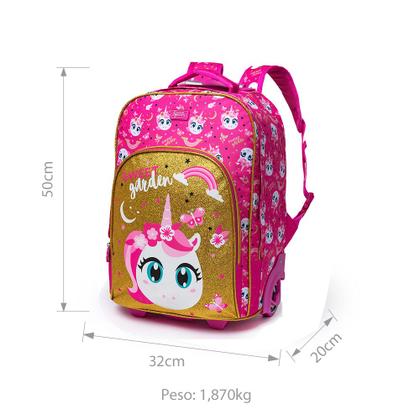Imagem de Kit Mochila Escolar Unicórnio menina Espaçosa Rodinhas Resistente