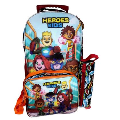 Imagem de Kit Mochila Estojo Lancheira Escolar Aulas Infantil Rodinhas