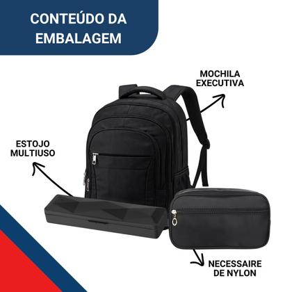 Imagem de Kit Mochila Executiva Reforçada Viagem Premium Necessaire - Preto