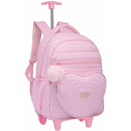 Imagem de Kit Mochila Feminina De Rodinha Coração Juvenil Escolar Com Chaveiro