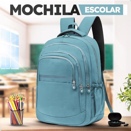 Imagem de Kit Mochila Feminina Escolar Passeio Faculdade + Fone de Ouvido Sem Fio Bluetooth