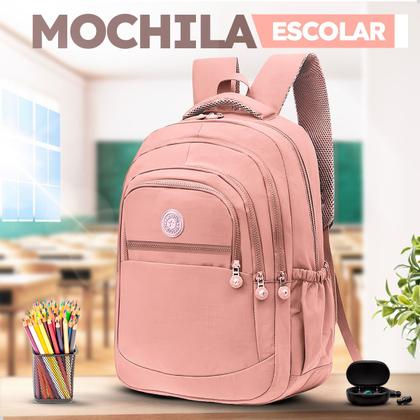 Imagem de Kit Mochila Feminina Escolar Passeio Faculdade + Fone de Ouvido Sem Fio Bluetooth
