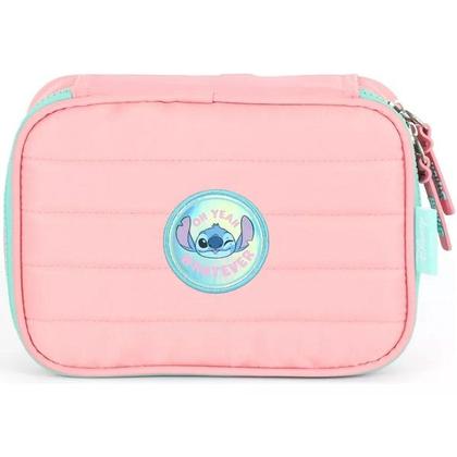 Imagem de Kit Mochila Feminina Escolar STITCH Lancheira + Estojo Grande Salmao