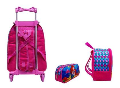 Imagem de Kit Mochila Feminina Infantil Rodinhas Pequena Sereia