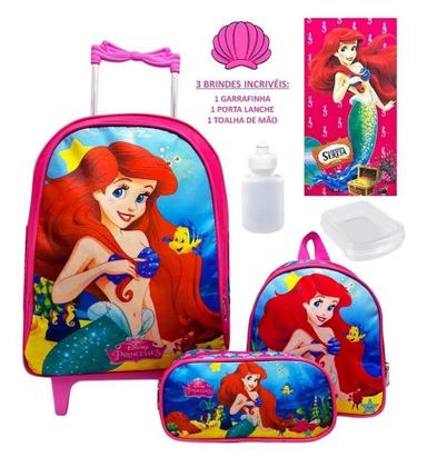 Imagem de Kit Mochila Feminina Infantil Rodinhas Pequena Sereia