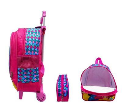 Imagem de Kit Mochila Feminina Infantil Rodinhas Pequena Sereia