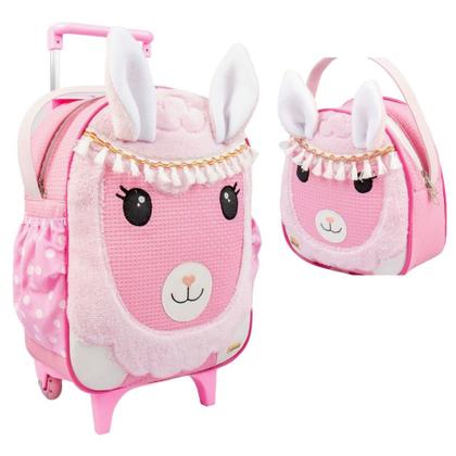 Imagem de Kit Mochila Feminino Masculino Infantil Carrinho Rodinha Com Lancheira