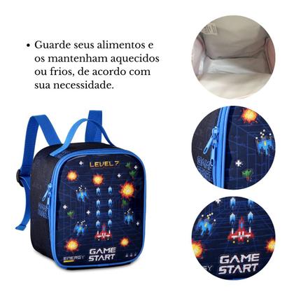 Imagem de Kit Mochila Gamer de Rodinhas Vídeo Game C/ Luzes + Lancheira E Estojo Triplo Escolar  - Clio