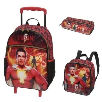 Imagem de Kit Mochila Grande Com Rodinha Lancheira Estojo Shazam