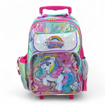 Imagem de Kit mochila grande menina rodinha lancheira bolsinha fuseco unicornio 