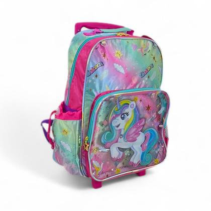 Imagem de Kit mochila grande menina rodinha lancheira bolsinha fuseco unicornio 