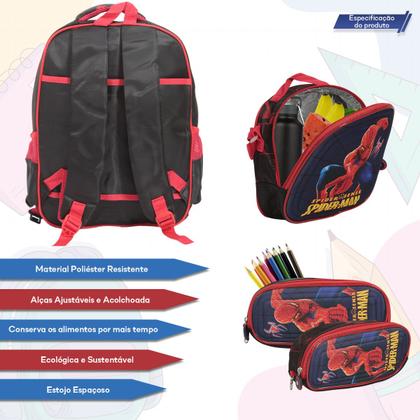 Imagem de Kit Mochila Homem Aranha Costas Com Lancheira Térmica