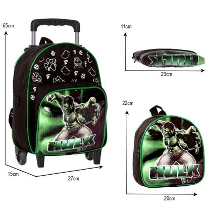 Imagem de Kit Mochila Hulk Infantil Meninos Rodinha Escolar Masculina