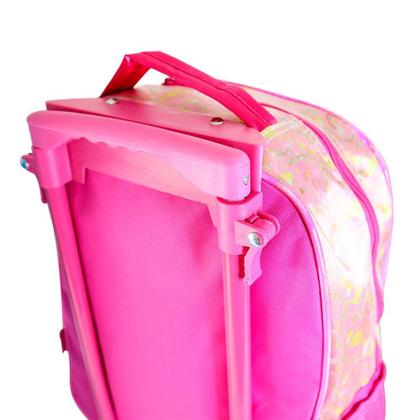 Imagem de Kit Mochila Infantil 15 Litros com Rodinha Tema Princesa Rosa Escolar com 3 Peças Mochila  Estojo  Lancheira