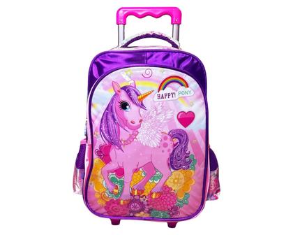 Imagem de Kit Mochila Infantil 16 com Rodinha Unicórnio Rosa Lancheira Estojo