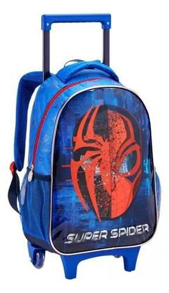 Imagem de Kit Mochila Infantil Aranha Super Spider Azul Rodinhas Tam G