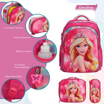 Imagem de Kit Mochila Infantil Barbie Costas Lancheira Térmica Rosa