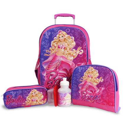 Imagem de Kit Mochila Infantil Barbie Sereia Rodinhas Tam G