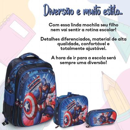 Imagem de Kit Mochila Infantil Bolsa Menino Capitão América Reforçada