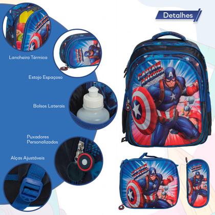 Imagem de Kit Mochila Infantil Bolsa Menino Capitão América Reforçada