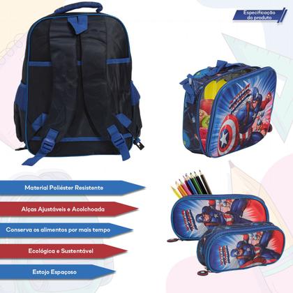 Imagem de Kit Mochila Infantil Bolsa Menino Capitão América Reforçada
