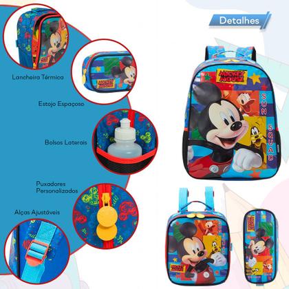 Imagem de Kit Mochila Infantil Bolsa Mickey Resistente Grande Costas