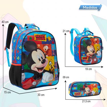 Imagem de Kit Mochila Infantil Bolsa Mickey Resistente Grande Costas