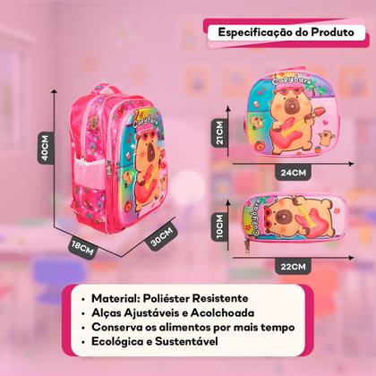 Imagem de Kit Mochila Infantil Capivara Lancheira Térmica 3D Costas