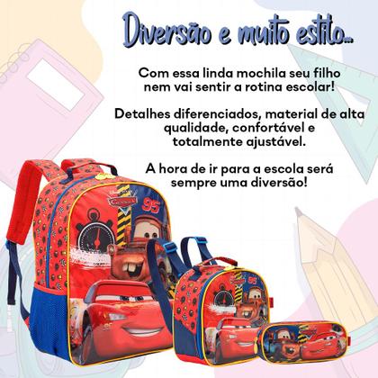 Imagem de Kit Mochila Infantil Carros Com Lancheira Estojo Vermelho