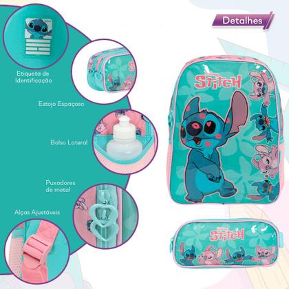 Imagem de Kit Mochila Infantil Com Estojo Stitch Tam G Passeio Aula