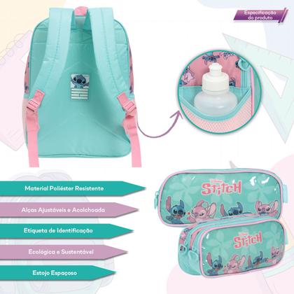 Imagem de Kit Mochila Infantil Com Estojo Stitch Tam G Passeio Aula