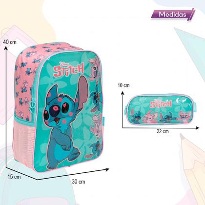 Imagem de Kit Mochila Infantil Com Estojo Stitch Tam G Passeio Aula