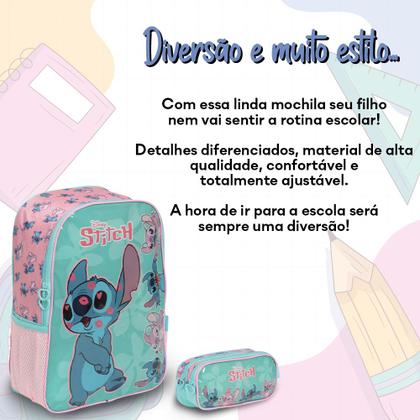 Imagem de Kit Mochila Infantil Com Estojo Stitch Tam G Passeio Aula
