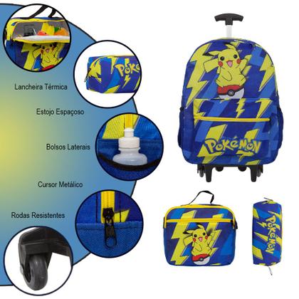 Imagem de Kit Mochila Infantil Com Rodinha Pokémon Pikachu Envio 24Hrs