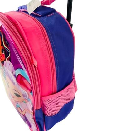 Imagem de Kit Mochila Infantil Com Rodinhas Meninas Princesas Bolsa Escolar Estojo E Lancheira Térmica Rosa