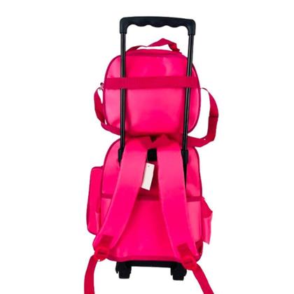 Imagem de Kit mochila infantil com rodinhas meninas unicornio escolar estojo lancheira térmica bolsa carrinho impermeavel rosa
