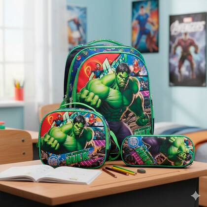 Imagem de Kit Mochila Infantil Costas Incrível Hulk 3D Passeio Creche