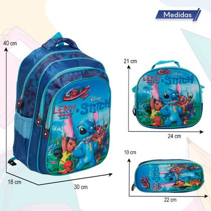 Imagem de Kit Mochila Infantil Costas Stitch 3D Lancheira Estojo