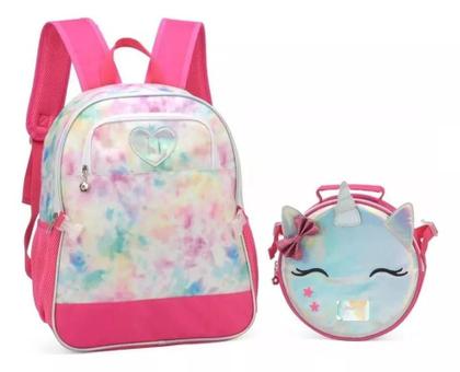 Imagem de Kit Mochila Infantil Costas Unicórnio Holográfica Grande