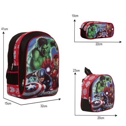 Imagem de Kit Mochila Infantil Costas Vingadores + Lancheira Térmica